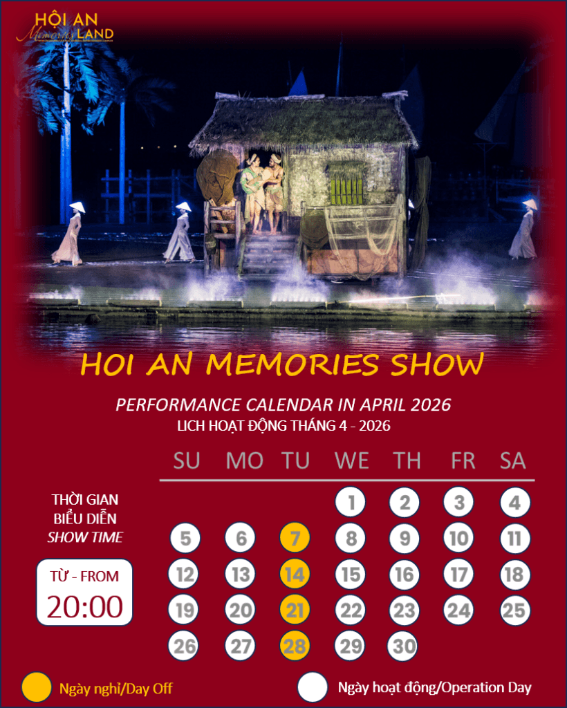 Ký Ức Hội An, lịch trình biểu diễn tháng 4 năm 2026