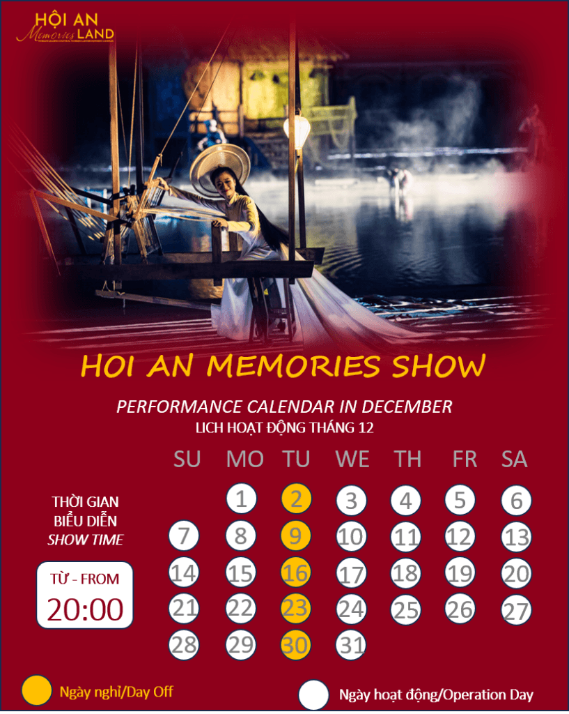 Ký ức Hội An, lịch trình biểu diễn tháng 12 năm 2025