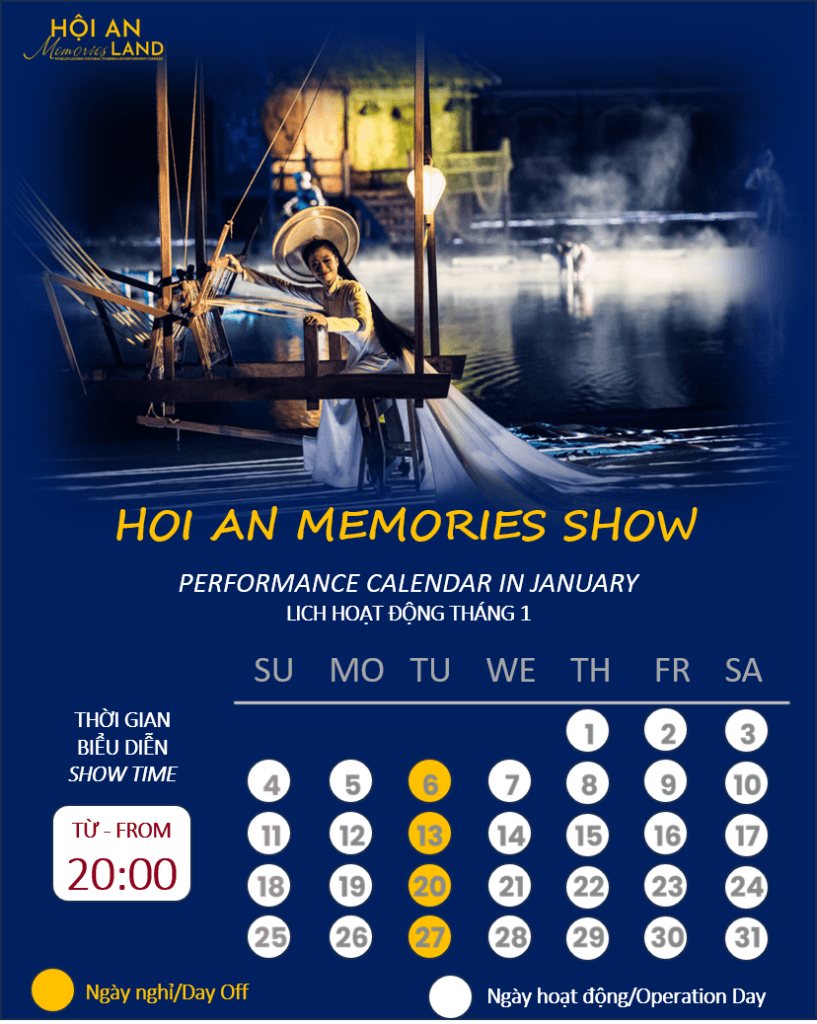 Ký ức hội an lịch biểu diễn tháng 1 năm 2026