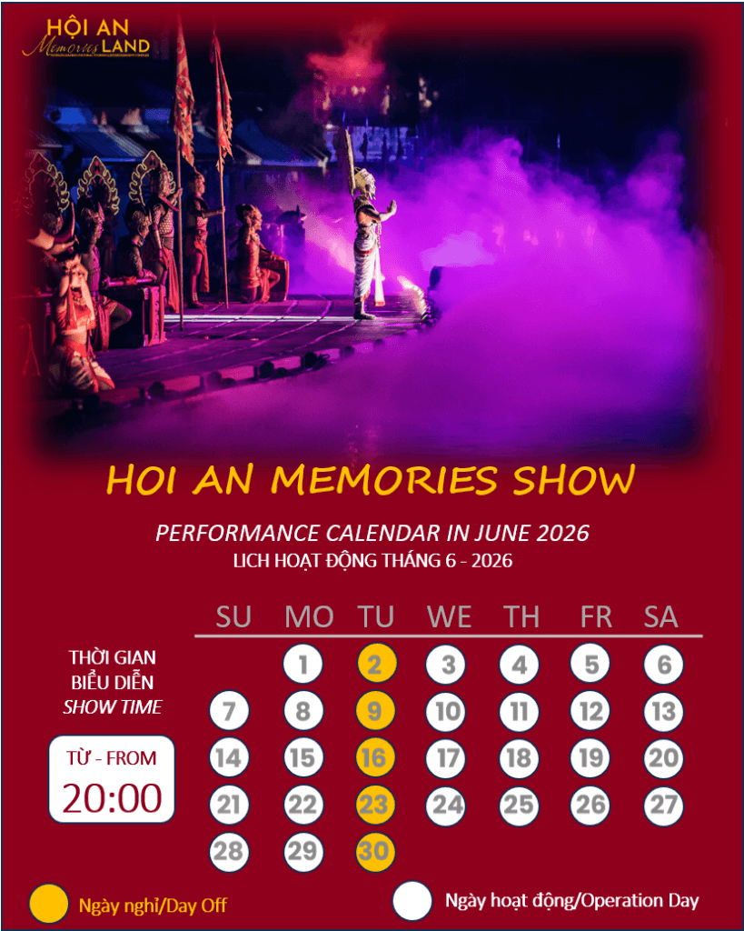 Ký Ức Hội An, lịch trình biểu diễn tháng 6 năm 2026
