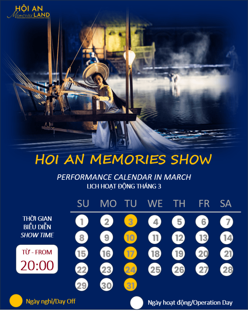 Ký ức Hội An, lịch trình biểu diễn tháng 3 năm 2026